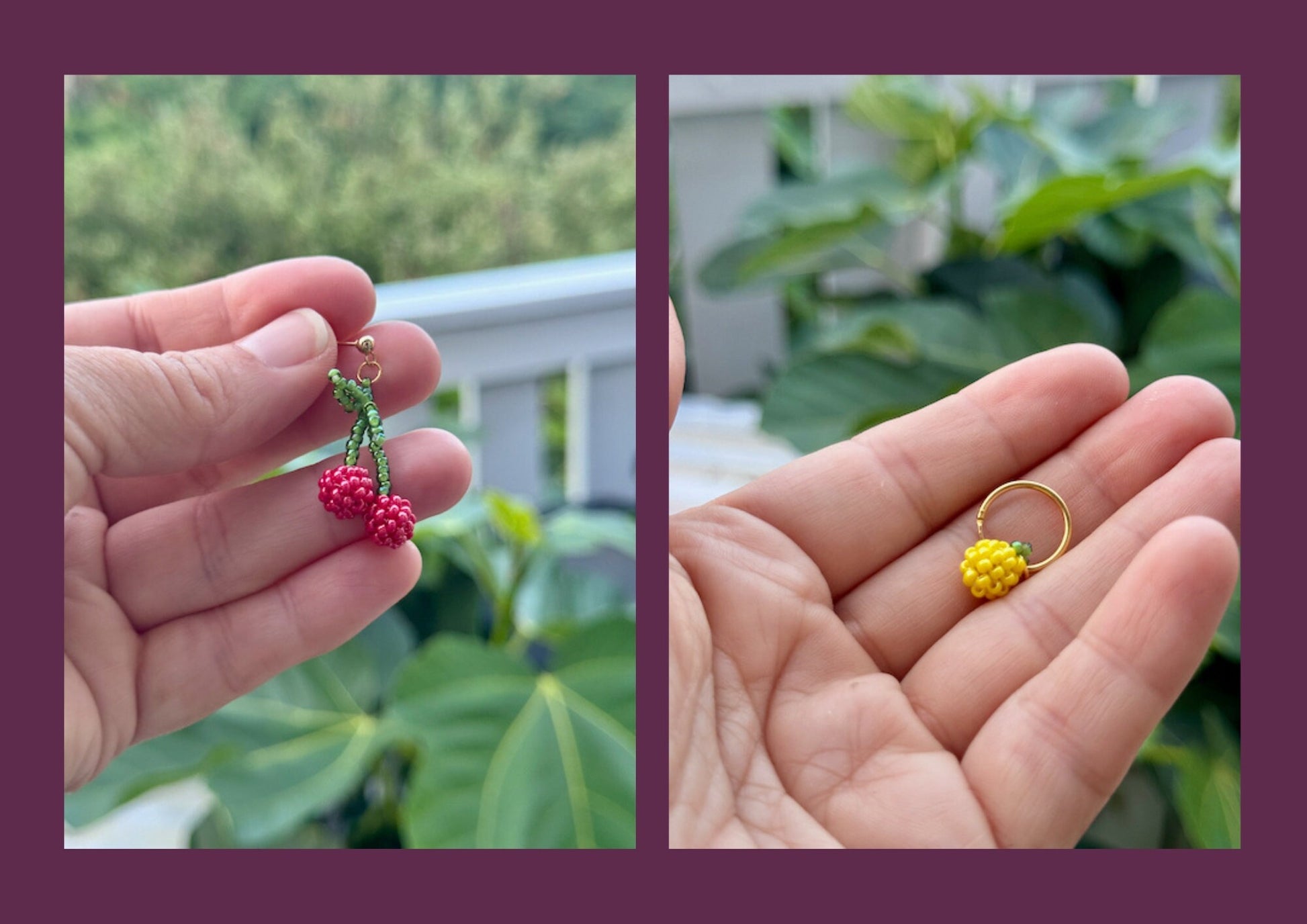 Beaded berry earings pattern (orange, cherry, raspberry, lemon) - earrings, bracelet and necklace - VERY easy visual step-by-step PDF-file