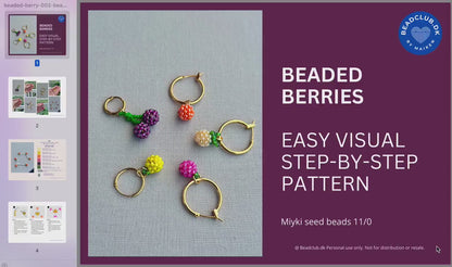 Beaded berry earings pattern (orange, cherry, raspberry, lemon) - earrings, bracelet and necklace - VERY easy visual step-by-step PDF-file