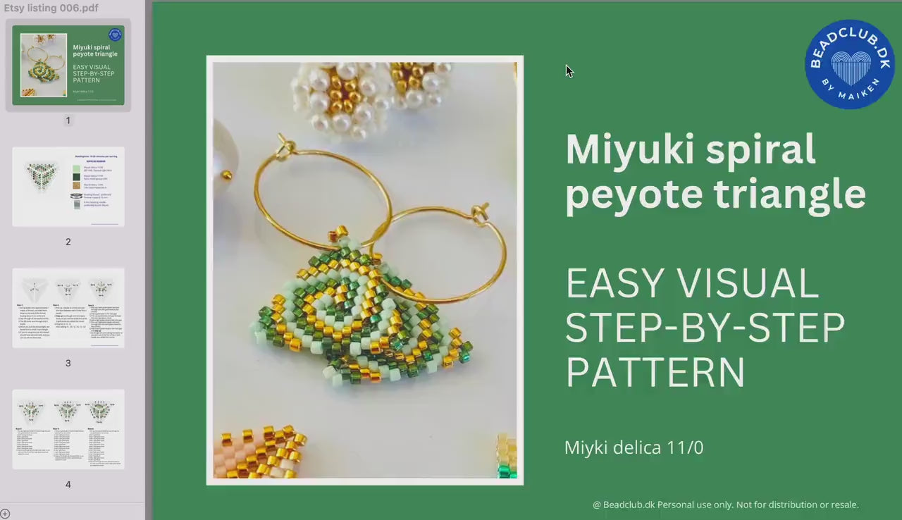 Beaded peyote spiral triangle pattern - for earrings, bracelet and necklace - VERY easy visual step-by-step PDF-file