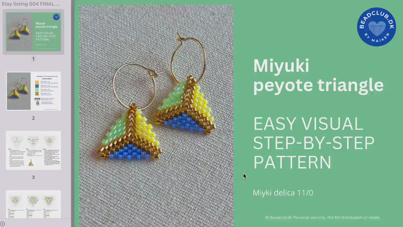 Beaded peyote triangle pattern - for earrings, bracelet and necklace - VERY easy visual step-by-step PDF-file